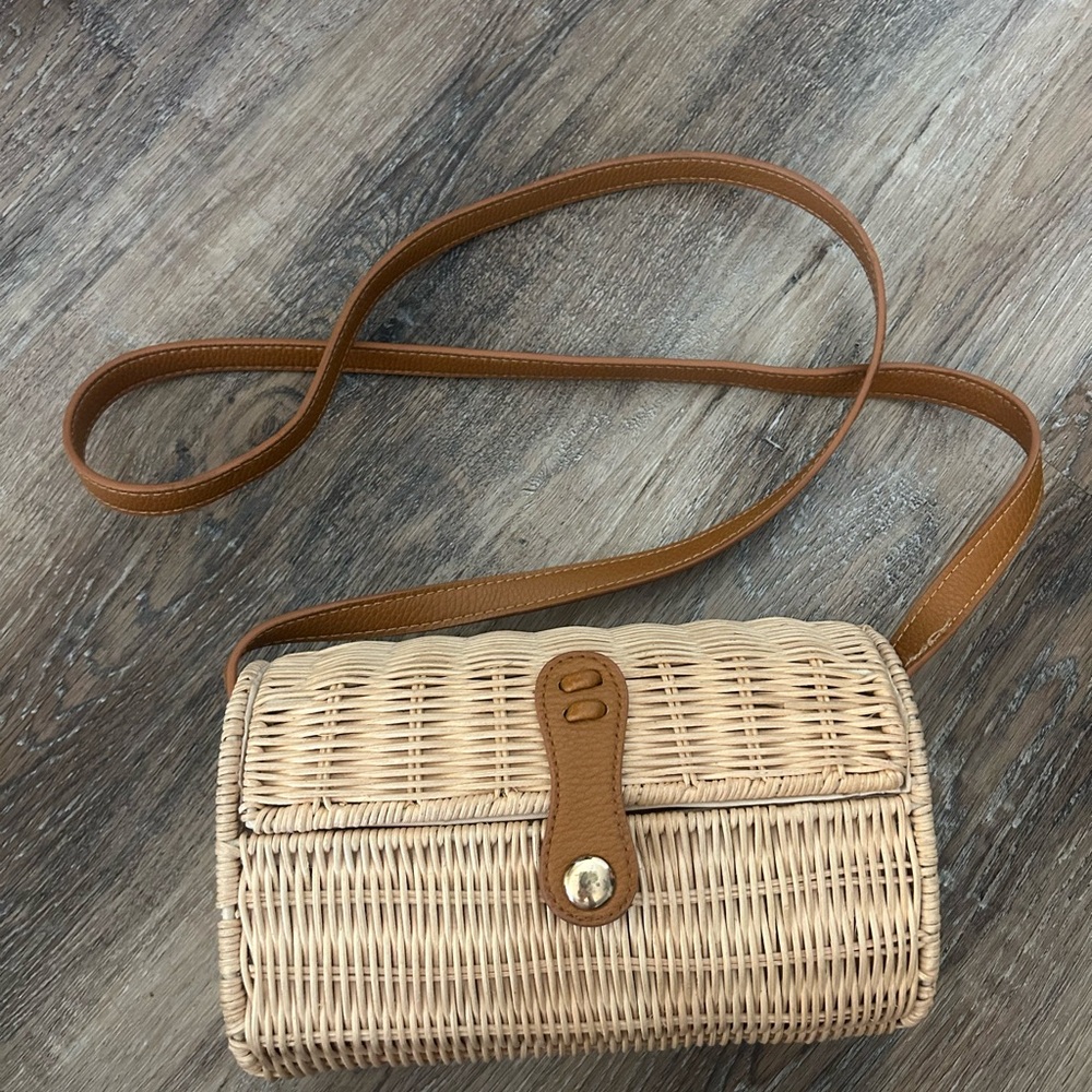Woven Tan basket Crossbody Bag